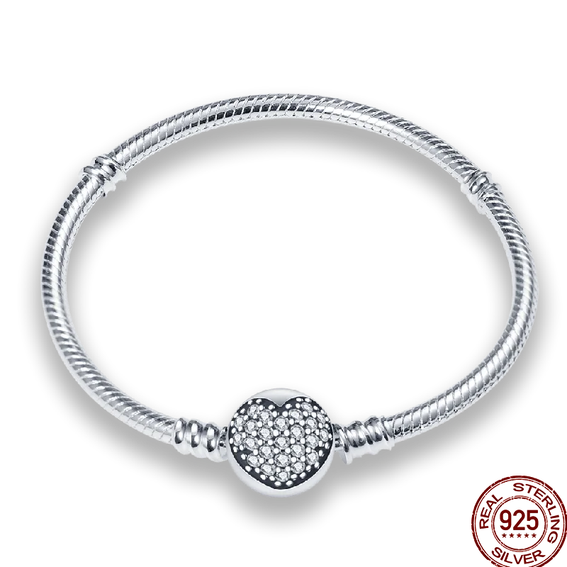 925 Silver 17-20CM Heart Pave Zirconia Original Bracelets Infinity Bracelet Fit DIY Charms Bead Birthday Jewelry Gifts Hot Sale