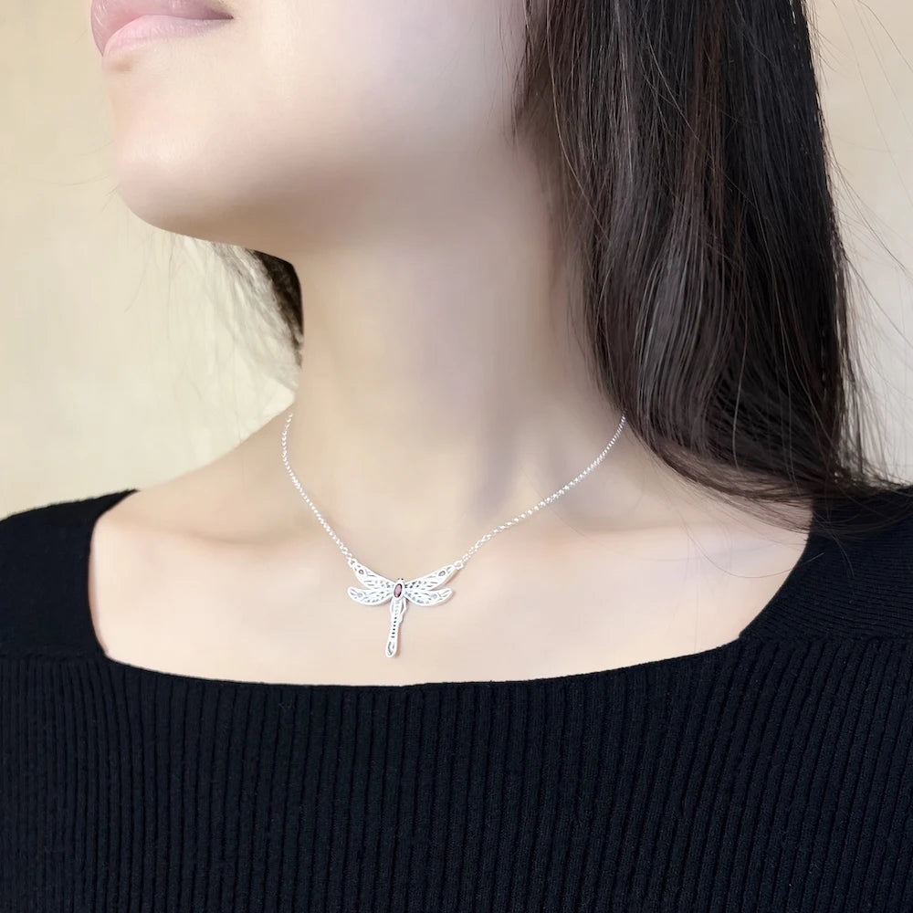 Playful Dragonfly Necklace Link Chain 925 Sterling Silver Bohemia Jewelry