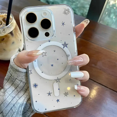 Blue Little Star Magsafe Magnetic Phone Case For Samsung Galaxy S26 Ultra S25 S24 FE S23 S22 Plus Wireless Charge Clear Cover