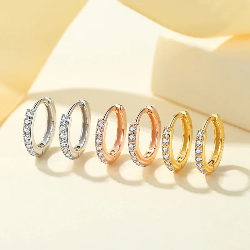 2PCS Stainless Steel Minimal Hoop Earrings Zirconia Small Huggie Thin