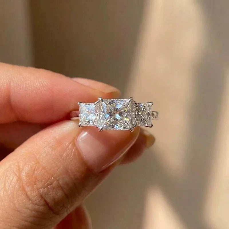 925 Sterling Silver Eternity Princess Square Cubic Zirconia Crystal Ring Luxury Engagement Jewellery