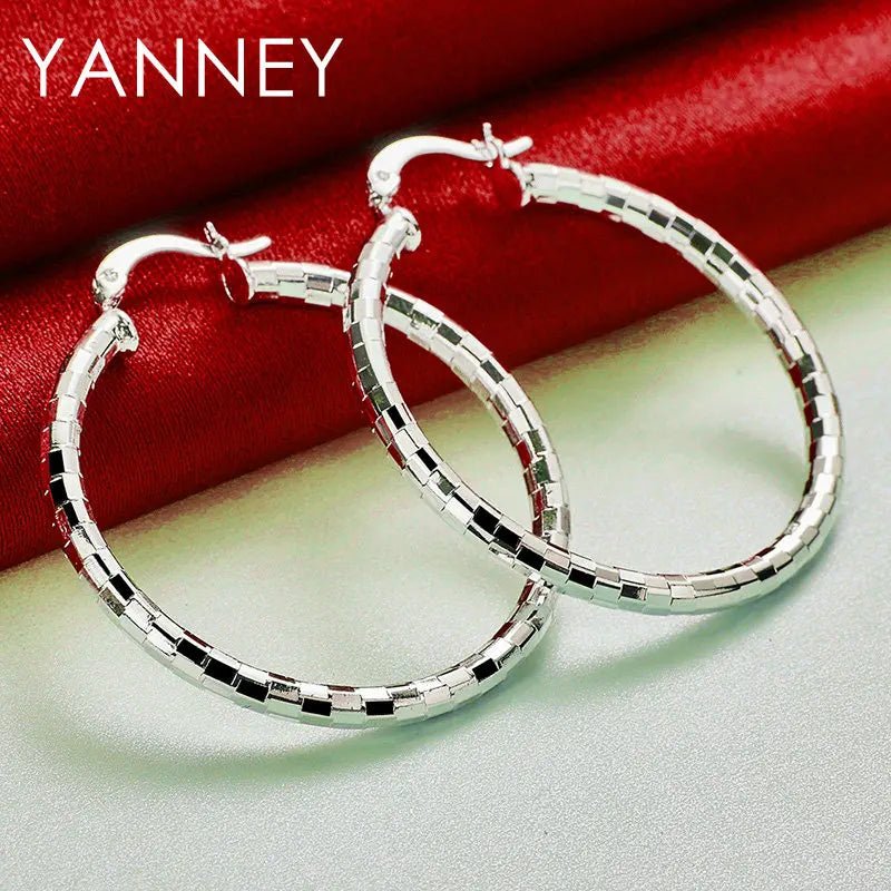 925 Sterling Silver 40mm Round Hoop Earrings Women Engagement Fashion Gift