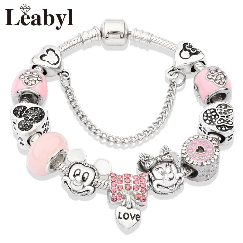 Pink Crystal Bead Charm Bracelet Colourful Enamel Handmade DIY Jewellery