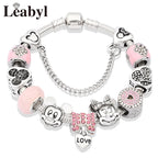 Pink Crystal Bead Charm Bracelet Colourful Enamel Handmade DIY Jewellery