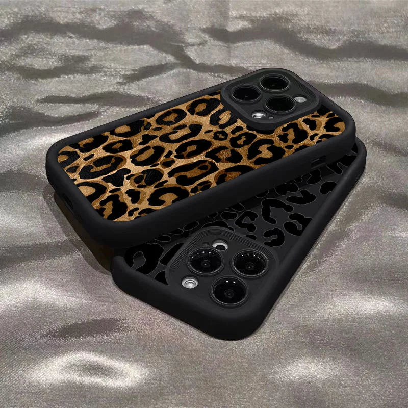 Fashion Black Leopard Case for iPhone 17 16 15 14 13 12 11 Pro Max 7 8 Plus