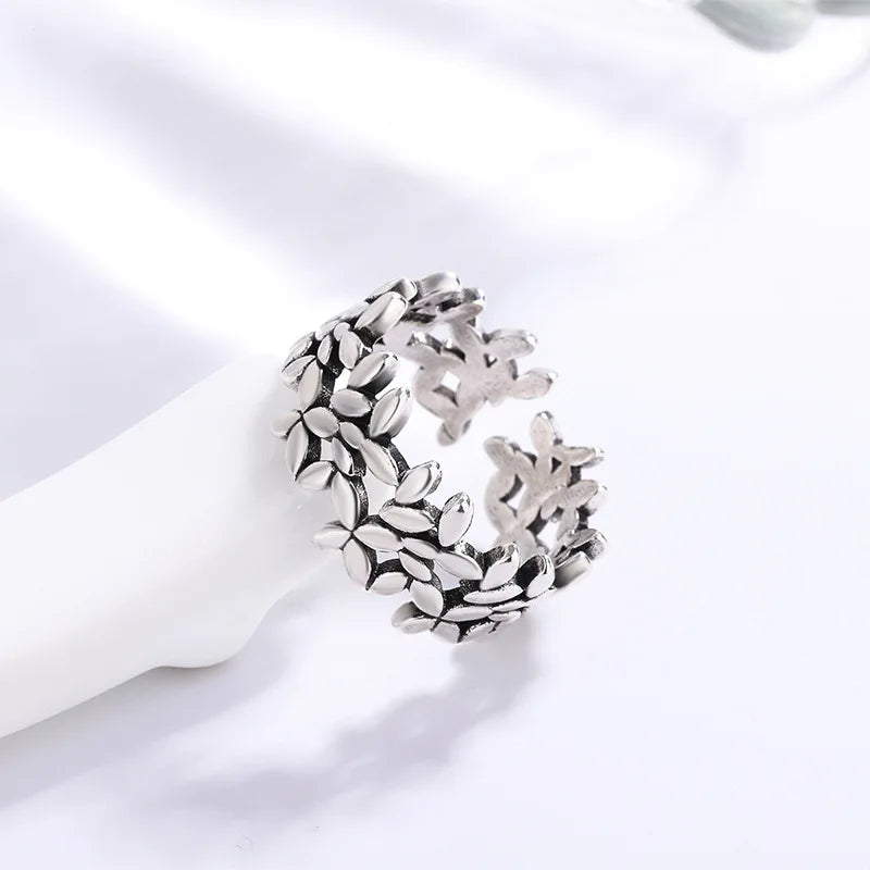 925 Sterling Silver Small Leaf Plant Ring Engagement Wedding Luxury Jewellery