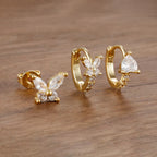 3Piece Stainless Steel Huggie Minimal Butterfly Hoop Earrings Heart