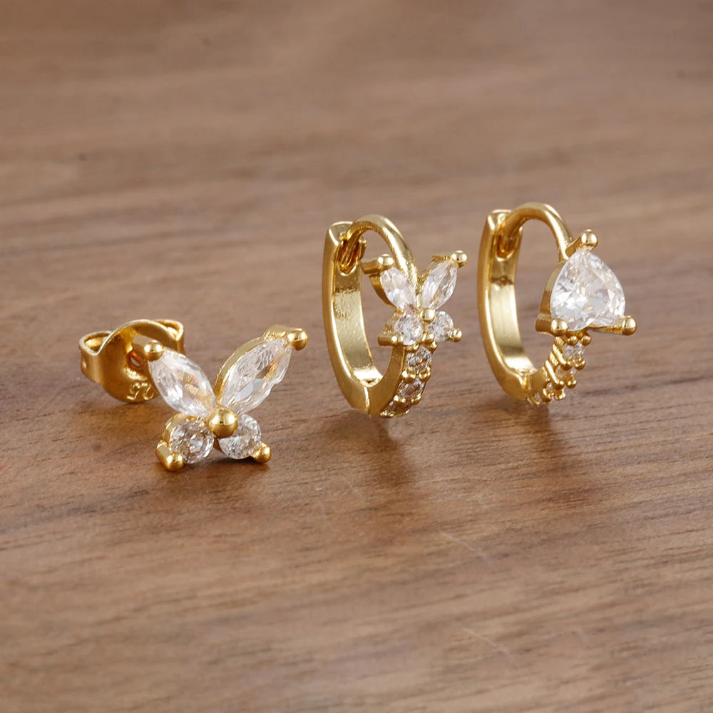 3Piece Stainless Steel Huggie Minimal Butterfly Hoop Earrings Heart