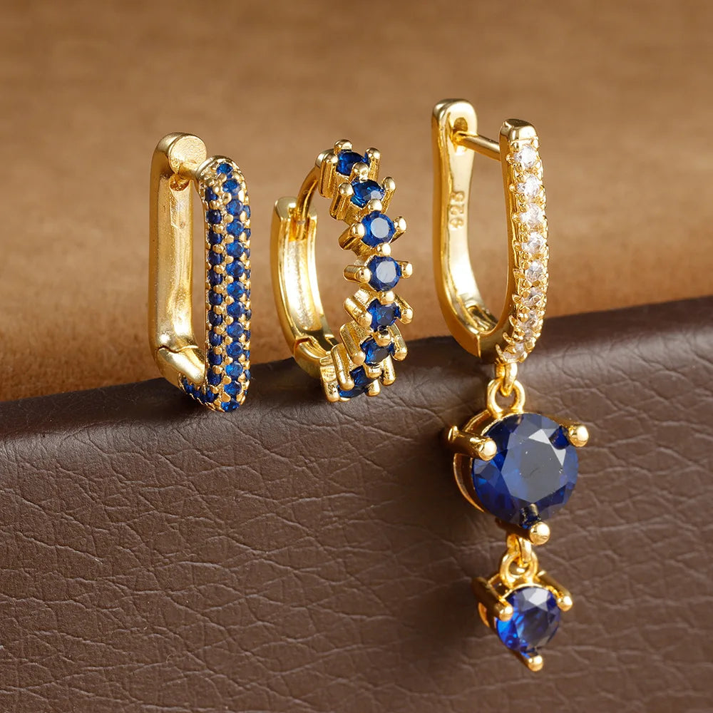 3PCS Stainless Steel Horse Eye Zircon Round Small Hoop Earrings Set
