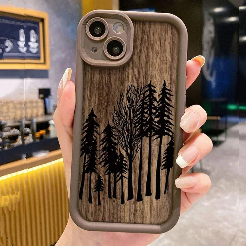Retro Forest Brown Wood Case for iPhone 17 16 15 14 13 12 11 Pro Max Plus