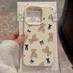 Cute Little Bear Bow Lychee Case for iPhone 17 16 15 14 Pro Max Plus