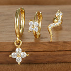 3PCS Four Flower Zircon Little Hoop Earring Star Cartilage Piercing