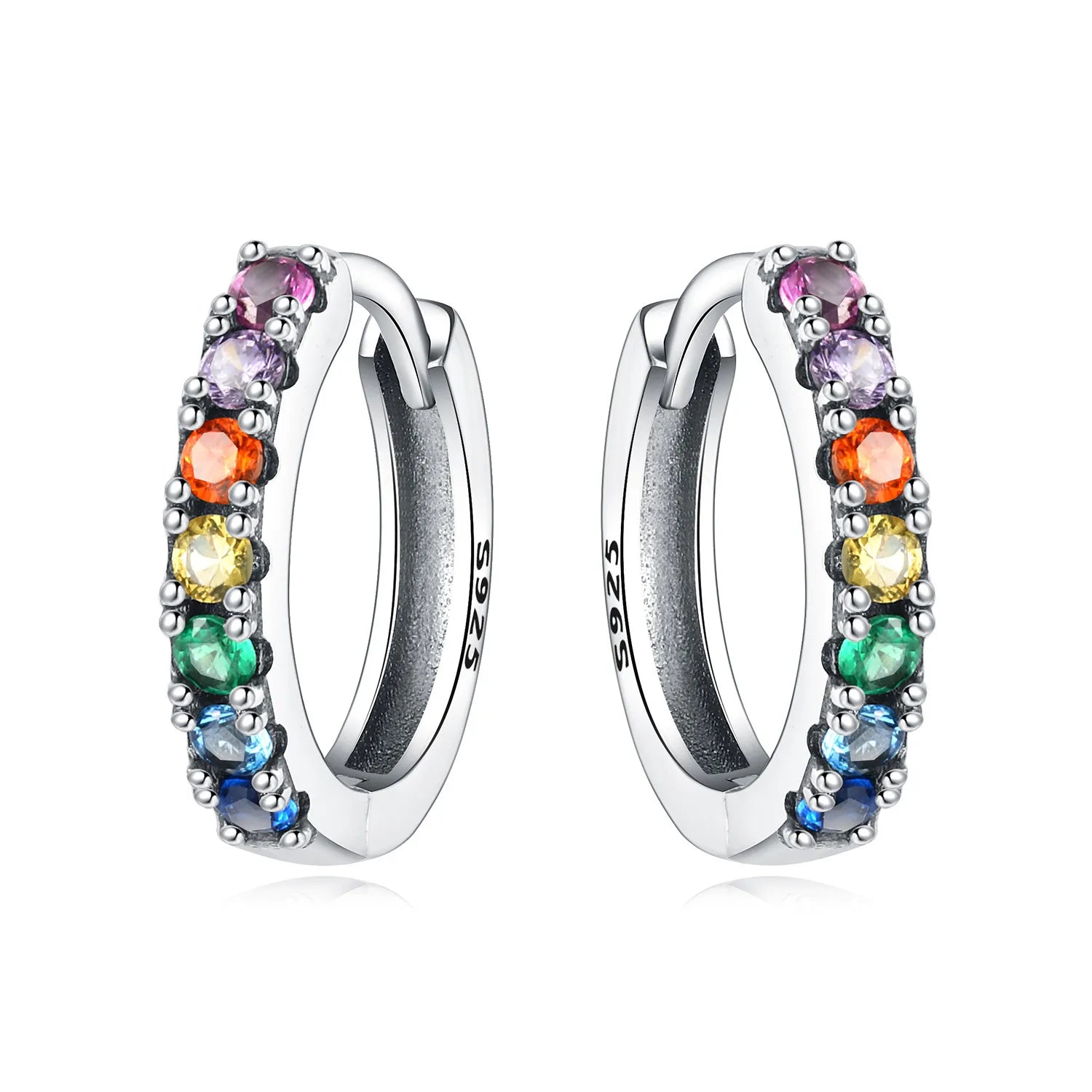 925 Sterling Silver Sparkling Blue Yellow Zircon Hoop Earrings Jewellery Gift