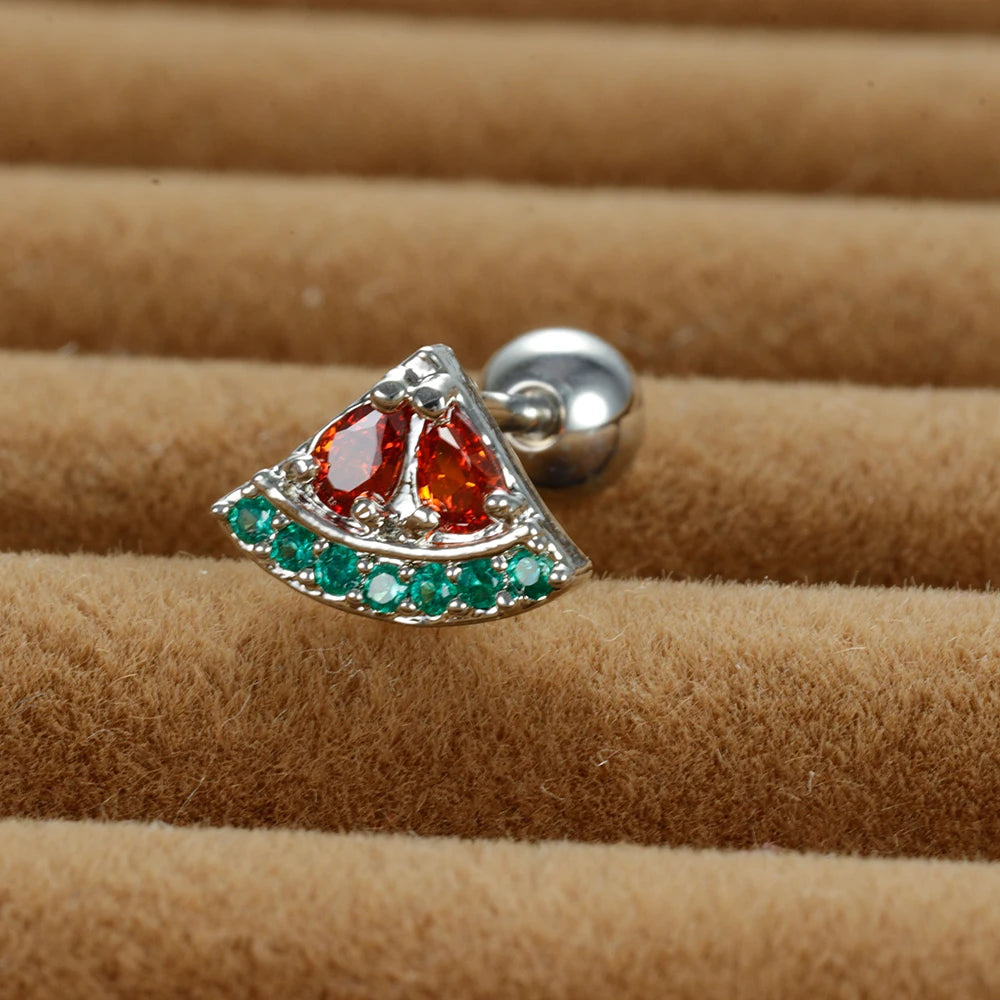 12 Styles Crystal Zircon Mini Fruit Stud Earrings Stainless Steel