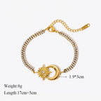 Hexagram Moon Charm Stainless Steel Bracelet Zircon Crystal Jewellery