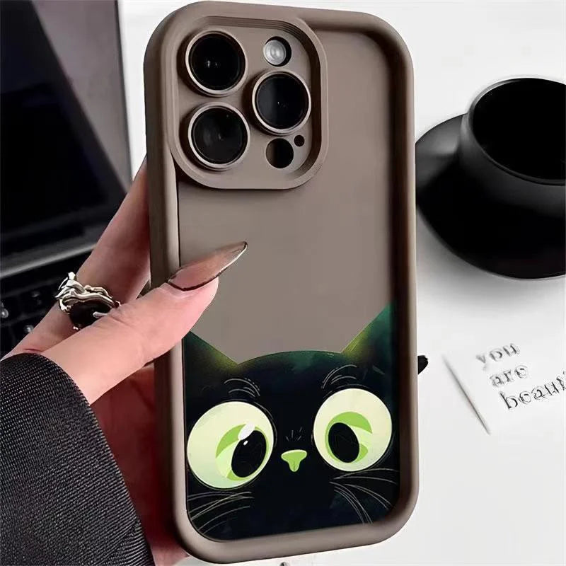 Cute Cartoon Black Cat Case for Samsung Galaxy S24 S23 S22 Ultra S21 FE A55