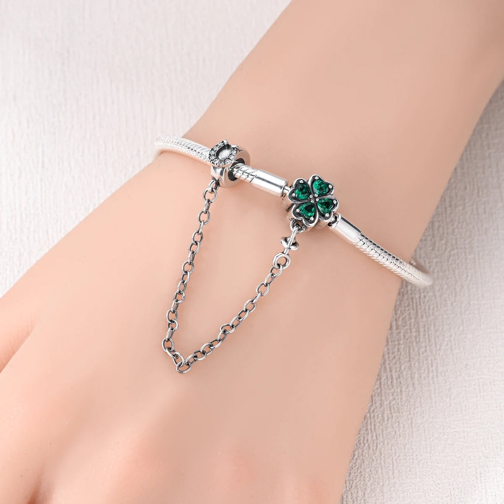 Original 925 Silver Bracelet Original Clover Heart Snake Chain Bracelets Fit Charms Beads Jewelry Gift Diy For Woman Wedding