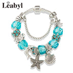 Classic Dolphin Charm Bracelet Blue Murano Crystal Glass DIY Bead Bangle