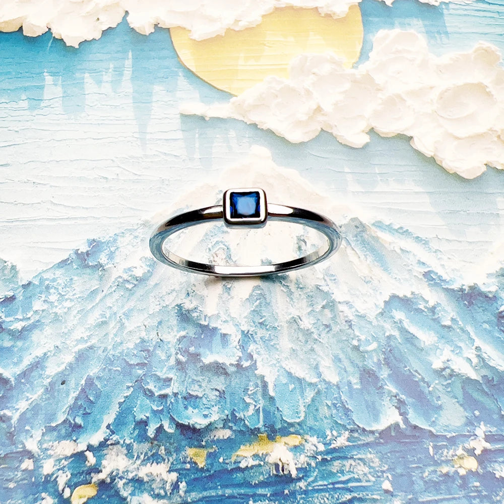 Blue Stone Square Timeless Ring 925 Sterling Silver Romantic Jewellery Women