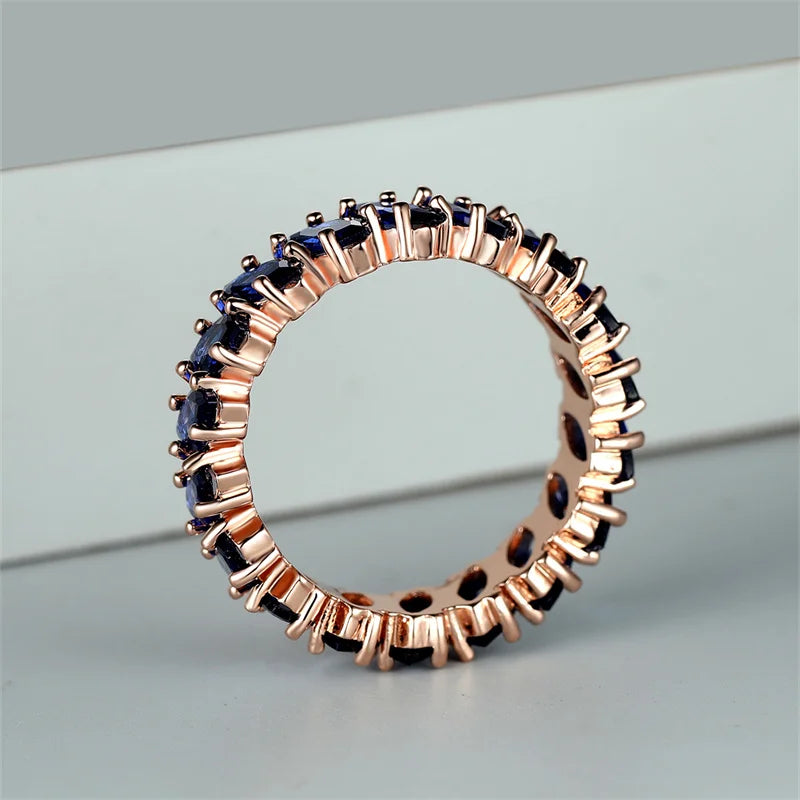 Bohemian Royal Blue Stone Leaf Rings For Women Silver Rose Gold Color Horse Eye Zircon Wedding Bands Birthday Party Jewelry Gift