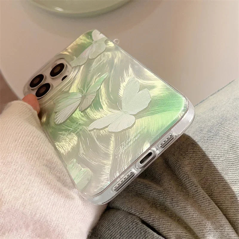 Green Gradient Butterfly Case for Samsung A55 A35 A15 S24 S23 Ultra S22 FE