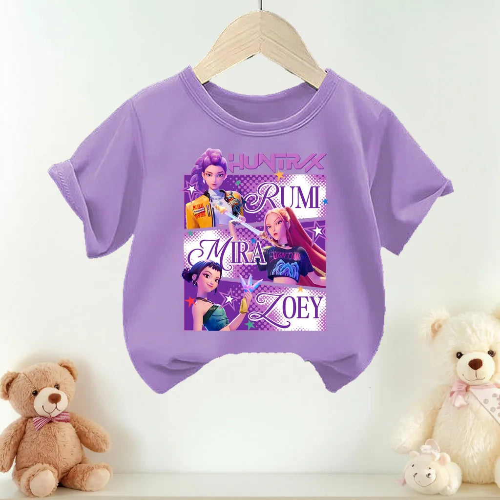K-pop Girls Summer Short Sleeve Casual Top Cartoon Print T-Shirt