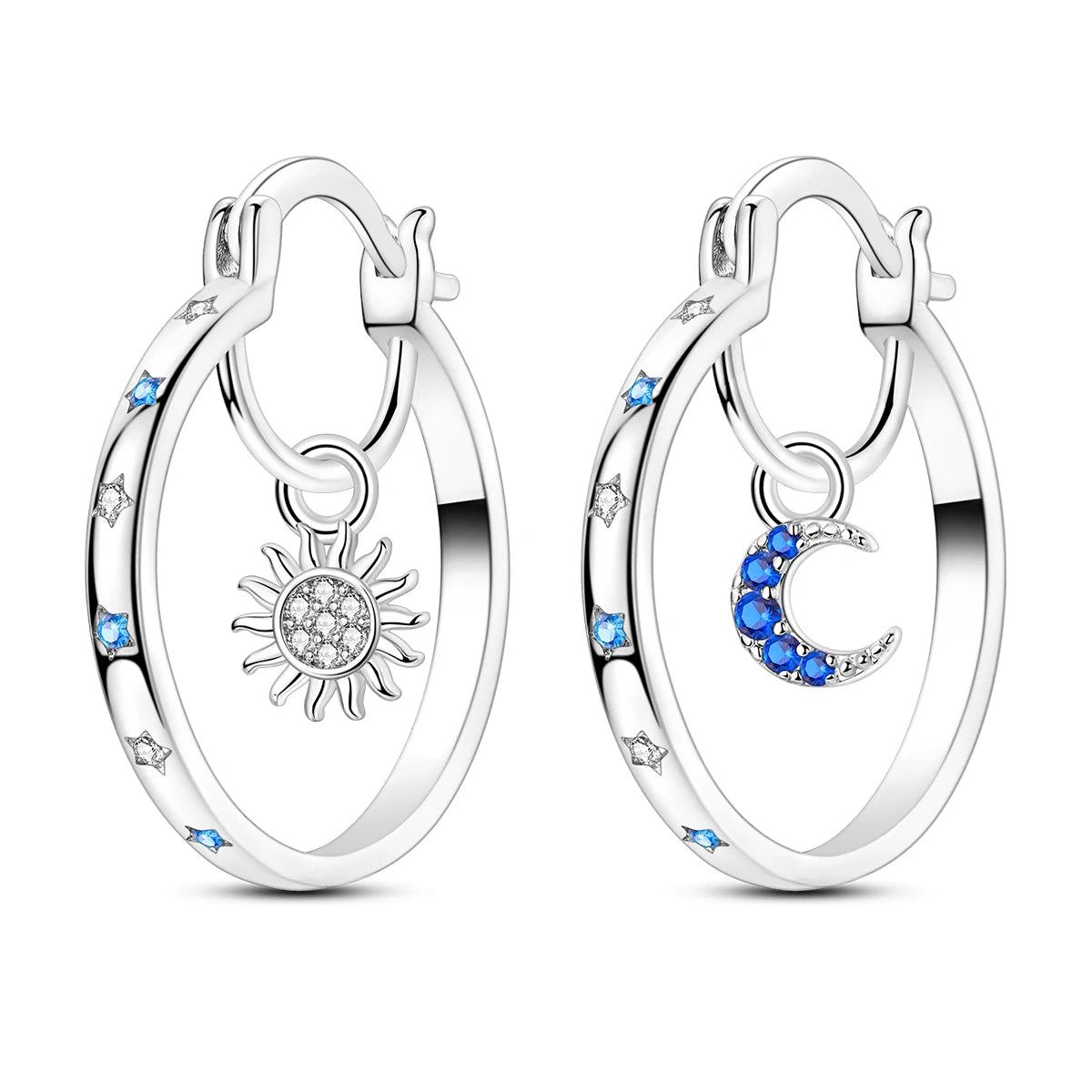 925 Sterling Silver Mysterious Star Moon Versatile Hoop Earrings Women's Gift