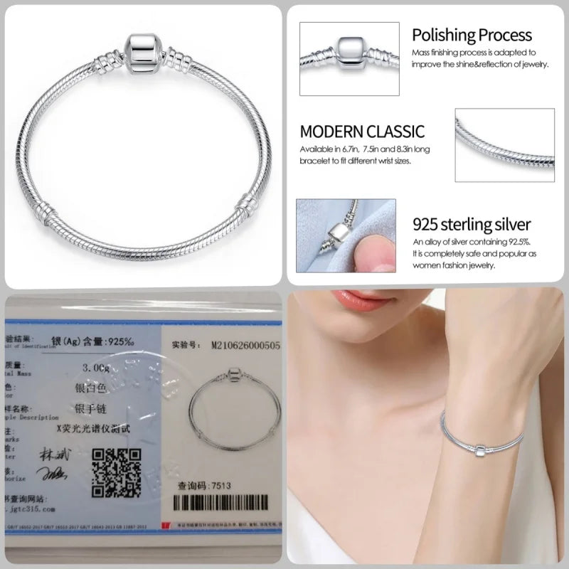 925 Silver 17-20CM Heart Pave Zirconia Original Bracelets Infinity Bracelet Fit DIY Charms Bead Birthday Jewelry Gifts Hot Sale