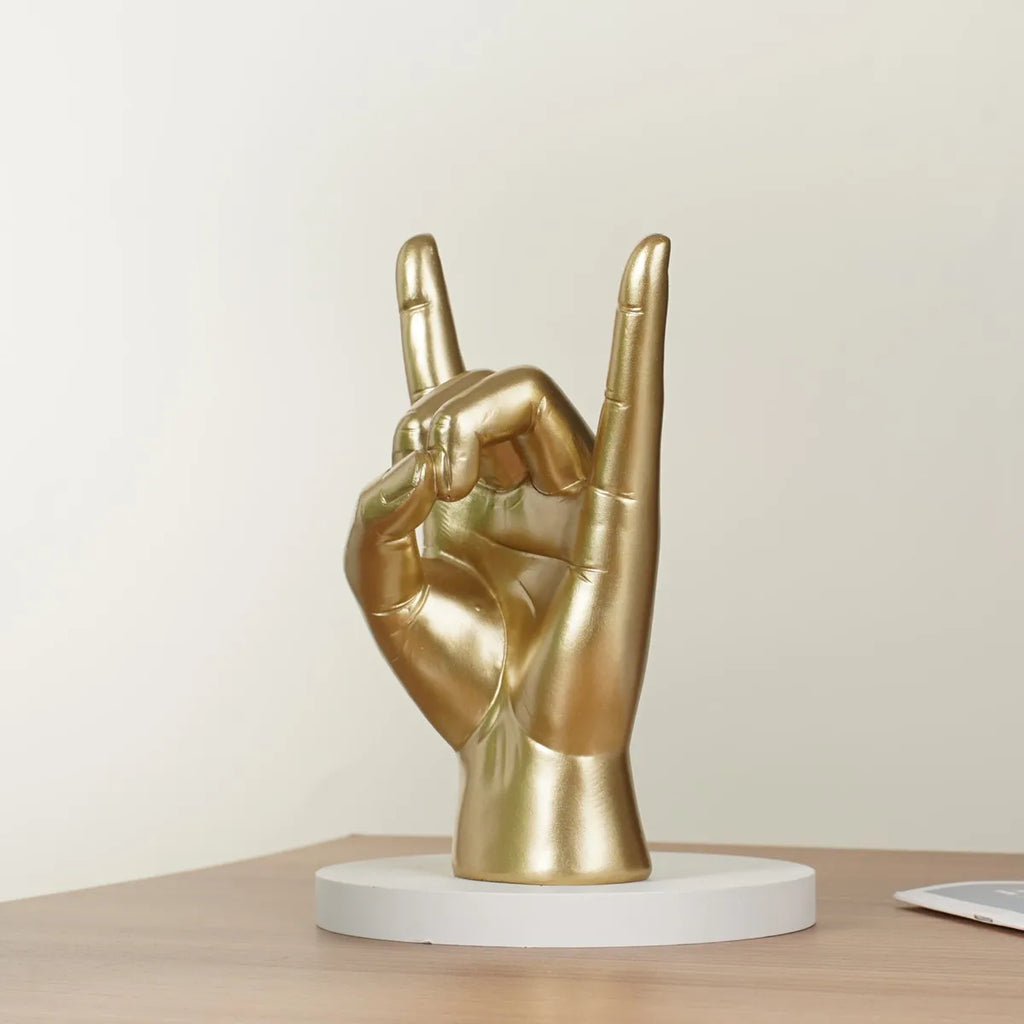 Resin Rock and Roll Gesture Hand Figurines Devil Horns Sculpture Tabletop Pop Art