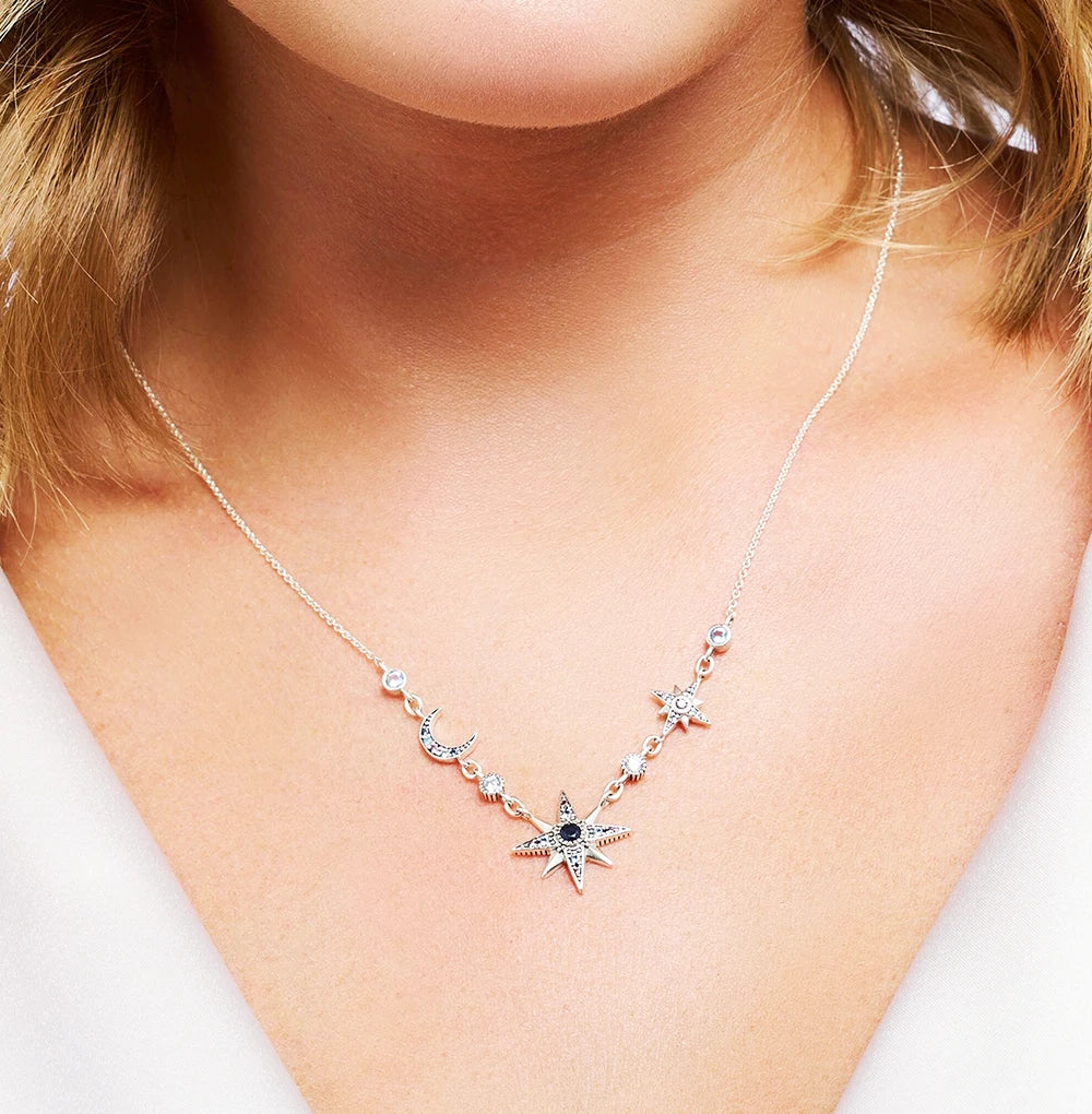 Royalty Star & Moon Necklace Link Chain 925 Sterling Silver Jewellery Gift