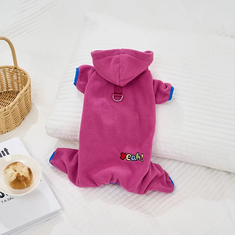 Winter Fleece Dog Jumpsuit Hoodie Warm Puppy Coat with D-Ring Outfit