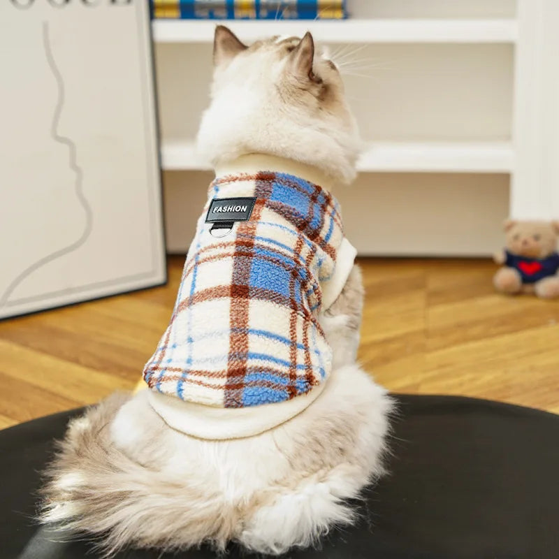 Plaid Dog Cat Vest Warm Tartan Pet Sleeveless Jacket Holiday Costume