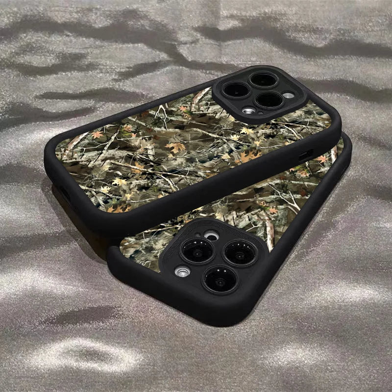 Forest Camouflage Pattern Simple Silicone Cover Case For iPhone 17 16 e 15 14 13 12 Mini 11 Pro XS Max 7 8 Plus Thickened Cover