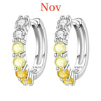 925 Sterling Silver Lucky Month Birthday Stone Hoop Earrings Trendy Jewellery