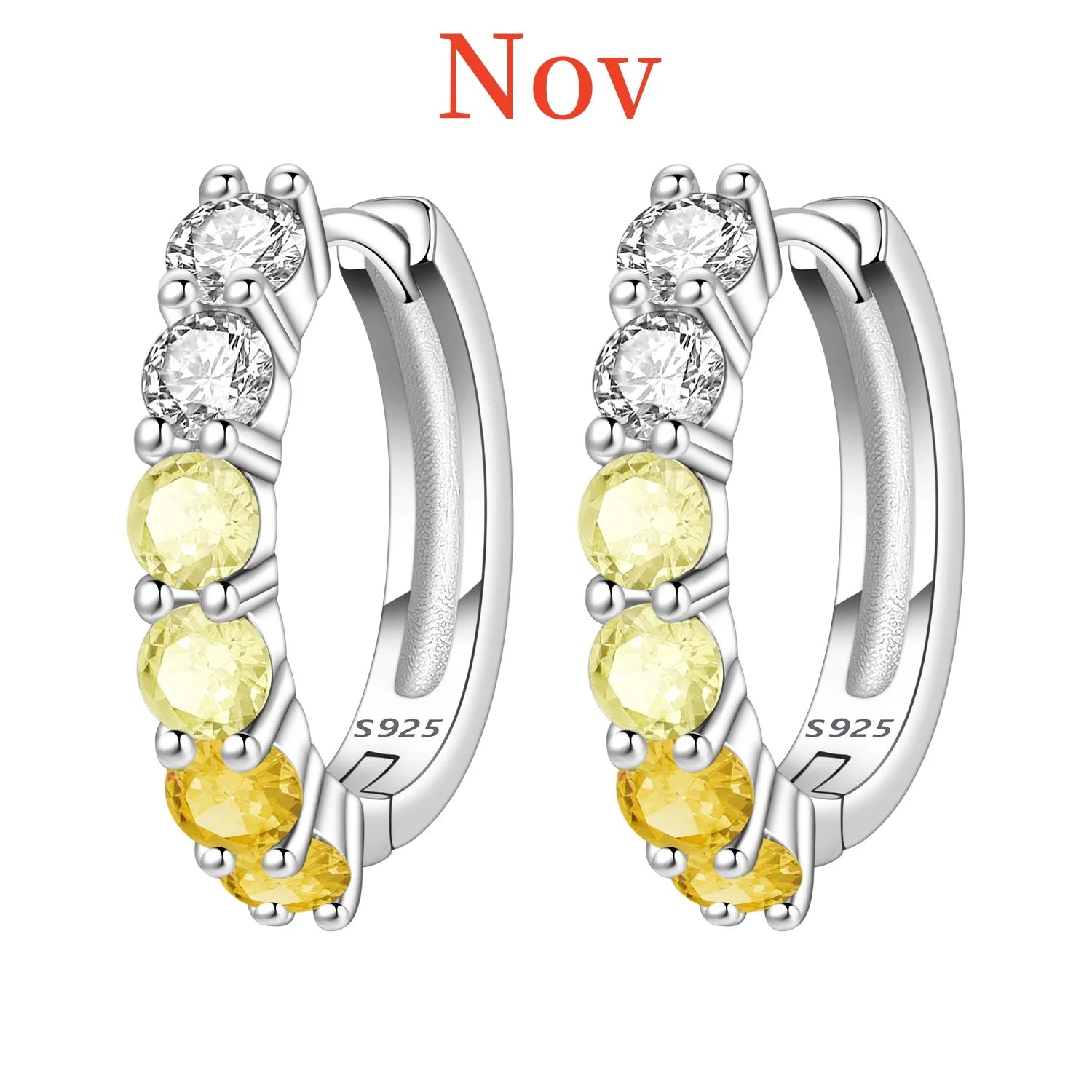 925 Sterling Silver Lucky Month Birthday Stone Hoop Earrings Trendy Jewellery