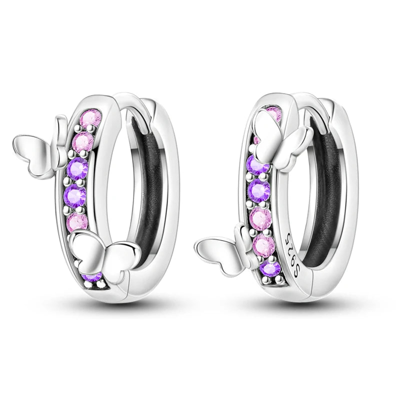 925 Sterling Silver Bees Butterflies Zircon Circle Hoop Earrings Jewellery Gift
