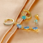 3PCS Stainless Steel Zircon Water Drop Hoop Earrings 18K Gold Heart