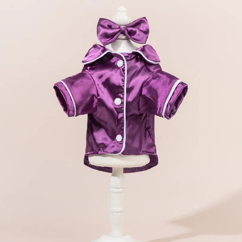 Plush Pet Pajamas Set Warm Breathable Dog Cat Sleepwear with Flower Accessory