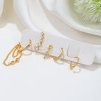 2PCS Gold Colour Crystal Zirconia Chain Hoop Earrings Small Pendant