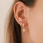 4pcs Stainless Steel Cubic Zirconia Star Dangle Earring Set Clips