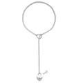 Womens Heart O-Ring Slip Chain Necklace Punk Rock Stainless Steel Cuban Long Necklace Jewelry Adjustable Lariat Y-Necklace Key