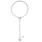 Womens Heart O-Ring Slip Chain Necklace Punk Rock Stainless Steel Cuban Long Necklace Jewelry Adjustable Lariat Y-Necklace Key