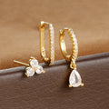 3PCS Water Drop Huggie Hoop Earrings Three-petal Flower Studs