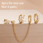 4PCS Star Moon Stainless Steel Zircon Stud Earrings 14K Gold Plated