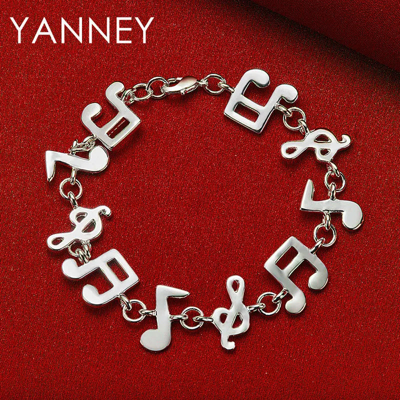 925 Sterling Silver 8-inch Musical Note Bracelet Women Party Jewellery Gift