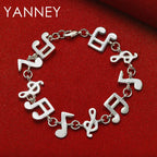 925 Sterling Silver 8-inch Musical Note Bracelet Women Party Jewellery Gift