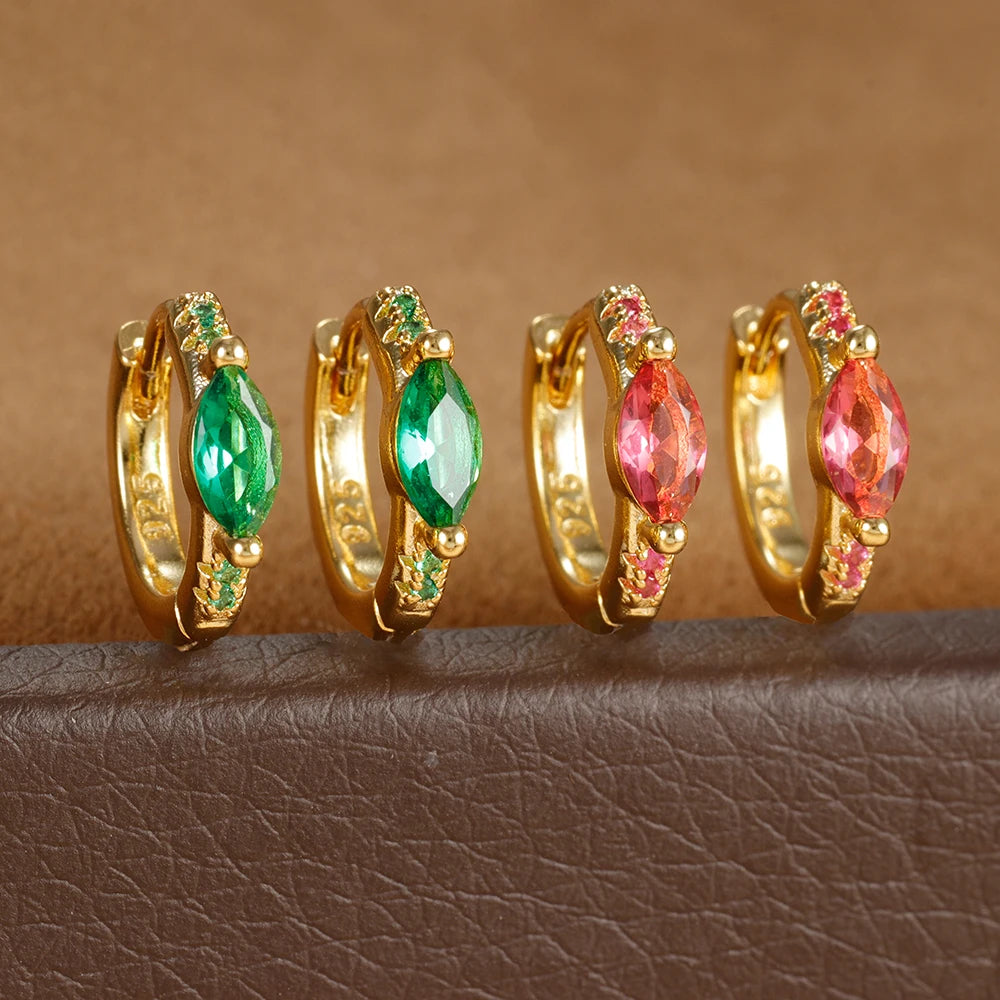 Circle Round Hoop Earrings Women Colorful Zircon Stainless Steel