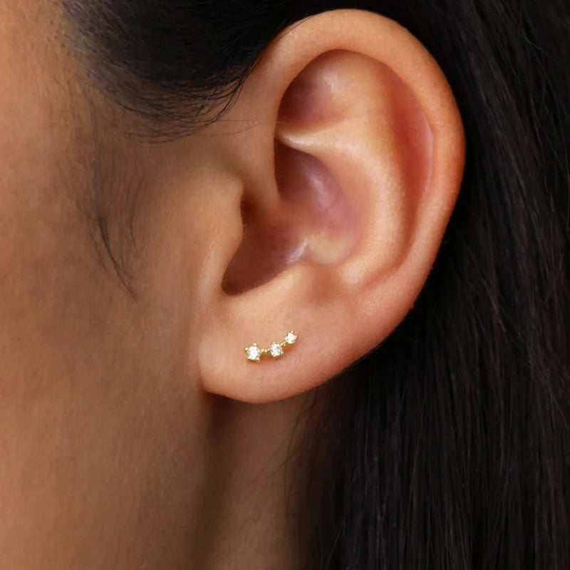 14K Gold Plated Stainless Steel Small Stud Earrings Mini Zircon