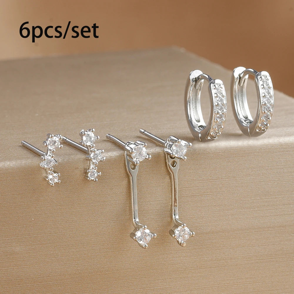 3 Pairs S925 Needle Minimalist Earrings Set Hoop Ear Climber Stack