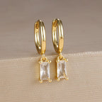 Exquisite Green Zircon Flower Hoop Earrings 18K Gold Plated Steel
